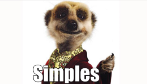 Meerkat in a robe with a cravat pointing to camera with bold text saying "SIMPLES" - just how getting voiceover should be on any casting site